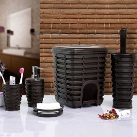 ENSEMBLE SALLE DE BAIN 5 PIÈCES PALM EN PLASTIQUE EFFET TRESSÉ MARRON