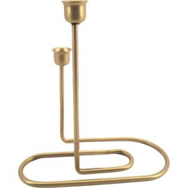 BOUGEOIR EN MÉTAL 2 ENTREES DORÉ 22X10X23 CM SOCLE OVALE