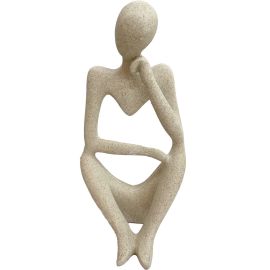FIGURINE SILHOUETTE DU PENSEUR EN POLYRESINE ASPECT SABLE 11.2X9.2X23.7 CM