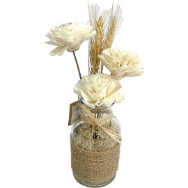 VASE EN VERRE AVEC FLEURS SECHÉES 25X7 CM