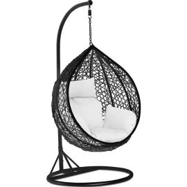 BALANÇOIRE DE JARDIN SUSPENDUE MARBALA NOIRE EN ROTIN ARTIFICIEL ET ACIER AVEC COUSSIN