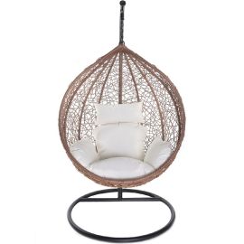BALANÇOIRE DE JARDIN SUSPENDUE RELAXA CHÊNE EN ROTIN ARTIFICIEL ET ACIER AVEC COUSSIN