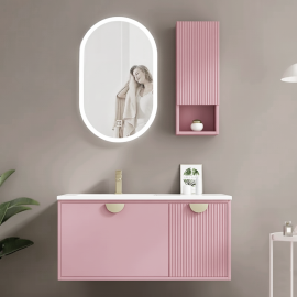 MEUBLE DE SALLE DE BAIN ROSE PLYWOOD 80 CM AVEC COLONNE ET MIROIR