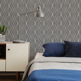 PAPIER PEINT GRIS ET ARGENT MOTIF GÉOMÉTRIQUE LASER