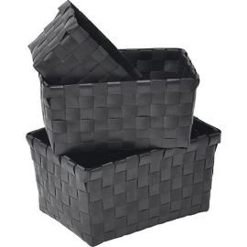SET DE 3 PANIERS DE RANGEMENT EN PLASTIQUE TRESSÉ NOIR