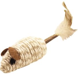 JOUET POUR CHAT SOURIS EN COTON AVEC QUEUE EN MATATABI NATUREL 13 CM