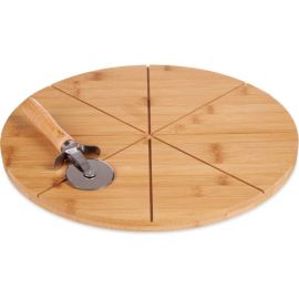 ASSIETTE À PIZZA EN BAMBOU 35 CM AVEC COUTEAU EN ACIER INOXYDABLE