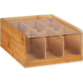 CAISSE EN BAMBOU 6 COMPARTIMENTS AVEC COUVERCLE TRANSPARENT 21.7 CM