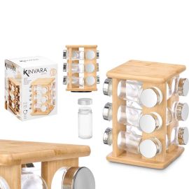 PORTE-ÉPICES ROTATIF EN BAMBOU AVEC 12 POTS EN VERRE