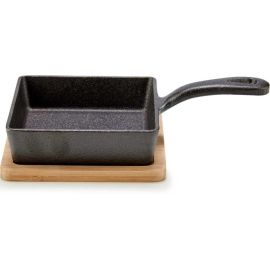 POÊLE CARRÉE EN FONTE AVEC PLATEAU EN BAMBOU