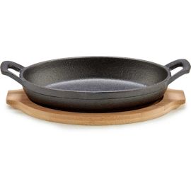 PETITE POÊLE OVALE EN FONTE AVEC PLATEAU EN BAMBOU