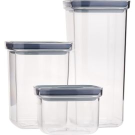 SET DE 3 BOÎTES ALIMENTAIRES HERMÉTIQUES EN PLASTIQUE TRANSPARENT AVEC COUVERCLE