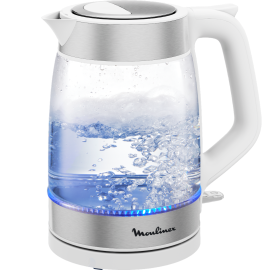 BOUILLOIRE ÉLECTRIQUE EN VERRE TRANSPARENT 1,7 L 2200W BLANC ARGENT MOULINEX