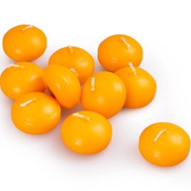PACK DE 10 BOUGIES FLOTTANTES ORANGE EN CIRE 4,5 CM