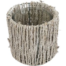 PHOTOPHORE VINSLO BLANC EN MÉTAL ET OSIER 12 CM AVEC SUPPORT EN VERRE AMOVIBLE