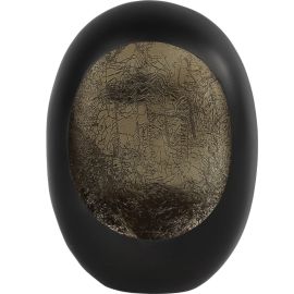 PHOTOPHORE OEUF EN MÉTAL NOIR MAT ET LAITON 28,5 CM