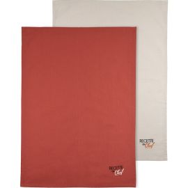 LOT DE 2 TORCHONS DE CUISINE EN COTON TERRACOTTA ET LIN 50X70 CM
