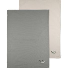 LOT DE 2 TORCHONS DE CUISINE EN COTON KAKI ET LIN 50X70 CM