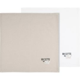 LOT DE 2 SERVIETTES DE TABLE 40 X 40 CM LIN ET ÉCRU EN COTON