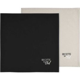 LOT DE 2 SERVIETTES DE TABLE 40 X 40 CM LIN ET NOIR EN COTON