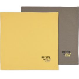 LOT DE 2 SERVIETTES DE TABLE 40 X 40 CM TAUPE ET MOUTARDE EN COTON