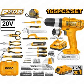 COFFRET VISSEUSE À PERCUSSION SANS FIL INGCO 20 VOLTS AVEC 164 OUTILS ET ACCESSOIRES