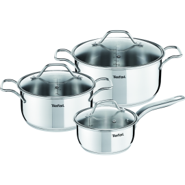 BATTERIE DE CUISINE TEFAL INTUITION 6 PIÈCES EN ACIER INOXYDABLE AVEC COUVERCLES EN VERRE