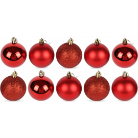 BOÎTE DE 10 BOULES DE NOËL ROUGES 6 CM POUR SAPIN ET DÉCORATION FESTIVE