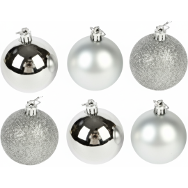 BOÎTE DE 6 BOULES DE NOËL ARGENTÉES 7 CM POUR SAPIN ET DÉCORATION FESTIVE