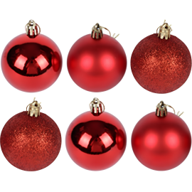 BOÎTE DE 6 BOULES DE NOËL ROUGES 7 CM POUR DÉCORATION DE SAPIN
