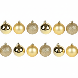 BOÎTE DE 12 BOULES DE NOËL DORÉES 4 CM POUR DÉCORATION DE SAPIN
