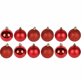 BOÎTE DE 12 BOULES DE NOËL ROUGES 4 CM POUR DÉCORATION DE SAPIN