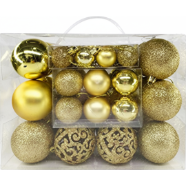 BOÎTE DE 44 BOULES DE NOËL DORÉES DIAMÈTRES 6CM 4CM ET 3CM POUR SAPIN