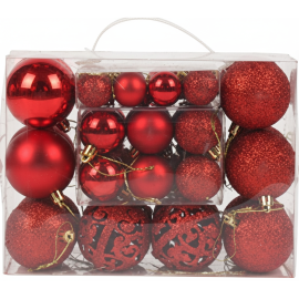 BOÎTE DE 44 BOULES DE NOËL ROUGES DIAMÈTRES 6CM 4CM ET 3CM POUR SAPIN