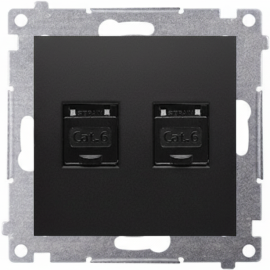 DOUBLE PRISE INFORMATIQUE RJ45 CAT6 AVEC COUVERCLE ANTI-POUSSIÈRE NOIR MAT SIMON 54