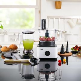 ROBOT CULINAIRE MULTIFONCTIONS ÉLECTRIQUE 750 WATTS AVEC BOL DE 2,1 LITRES BLANC BRAUN