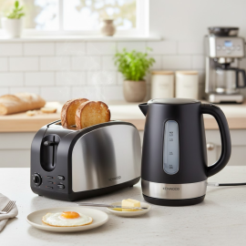PACK BOUILLOIRE ÉLECTRIQUE 1,7 LITRE ET GRILLE-PAIN 2 TRANCHES NOIR ET ARGENT KENWOOD POUR PETIT-DÉJEUNER RAPIDE ET PRATIQUE