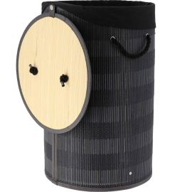 PANIER À LINGE ROND PLIABLE EN BAMBOU AVEC DOUBLURE EN COTON ET COUVERCLE AMOVIBLE NOIR ET GRIS 67 LITRES