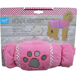 PEIGNOIR ABSORBANT ROSE POUR CHIEN TAILLE L AVEC ELASTIQUE DE SECURITE