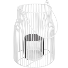 LANTERNE DÉCORATIVE EN MÉTAL AVEC VERRE POUR BOUGIE CHAUFFE-PLAT 21 CM BEIGE OU BLANC