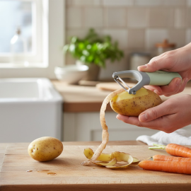 ÉPLUCHEUR EN FORME DE Y DENTELÉ EN ACIER INOXYDABLE AVEC POIGNÉE ERGONOMIQUE EN PLASTIQUE RECYCLÉ