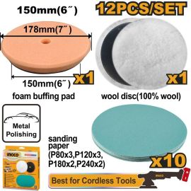 ENSEMBLE DE POLISSAGE ET DE MEULAGE INGCO AVEC PLATEAU DE SUPPORT ET DISQUES DE PONÇAGE DIAMÈTRE 150 MM