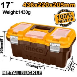 BOÎTE À OUTILS EN PLASTIQUE POLYPROPYLÈNE 43,6 CENTIMÈTRES AVEC FERMETURE MÉTALLIQUE INGCO