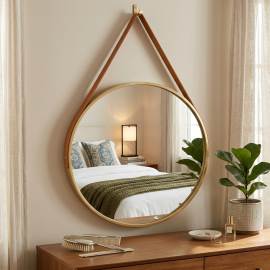 MIROIR ROND DÉCORATIF 60 CENTIMÈTRES CADRE DORÉ POUR MUR SALON SALLE DE BAIN