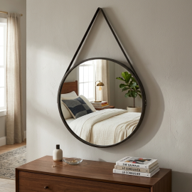 MIROIR ROND DÉCORATIF 60 CENTIMÈTRES CADRE NOIR POUR MUR SALON SALLE DE BAIN