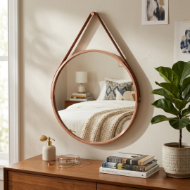 MIROIR ROND DÉCORATIF 60 CENTIMÈTRES CADRE BRONZE POUR MUR SALON SALLE DE BAIN