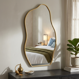 MIROIR MURAL DÉCORATIF FORME ORGANIQUE 100 X 40 CENTIMÈTRES CADRE DORÉ