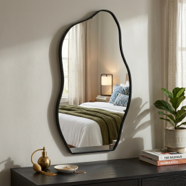 MIROIR MURAL DÉCORATIF FORME ORGANIQUE 100 X 40 CENTIMÈTRES CADRE NOIR