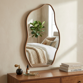 MIROIR MURAL DÉCORATIF FORME ORGANIQUE 100 X 40 CENTIMÈTRES CADRE BRONZE