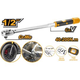 CLÉ DYNAMOMÉTRIQUE PROFESSIONNELLE 1,27 CM LONGUEUR 530 MM PLAGE DE COUPLE 40 À 200 NM INGCO